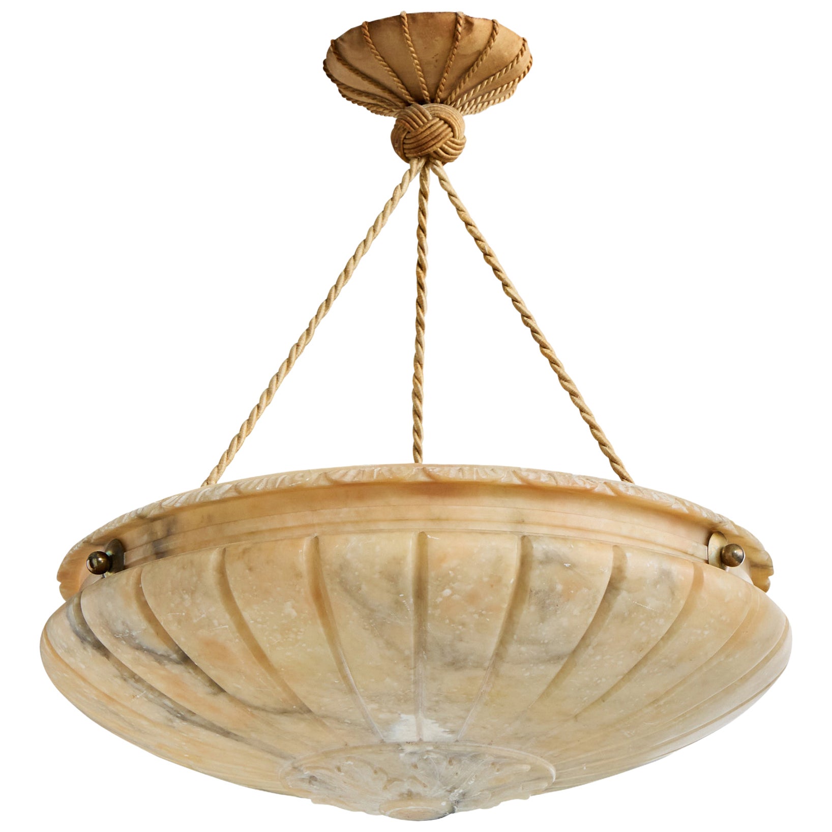 Swedish Designer, Pendant Light, Alabaster, Rope, Sweden, 1930s