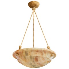 Swedish Designer, Pendant Light, Alabaster, Rope, Sweden, 1930s