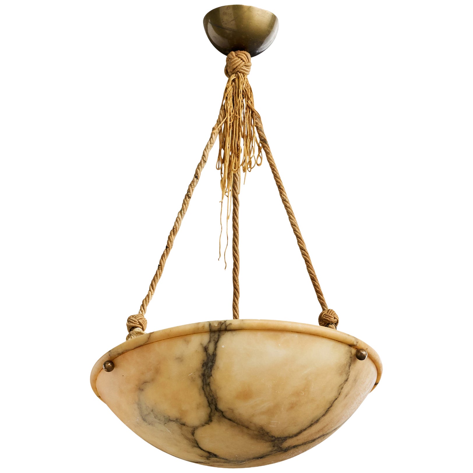 Swedish Designer, Pendant Light, Alabaster, Rope, Sweden, 1930s