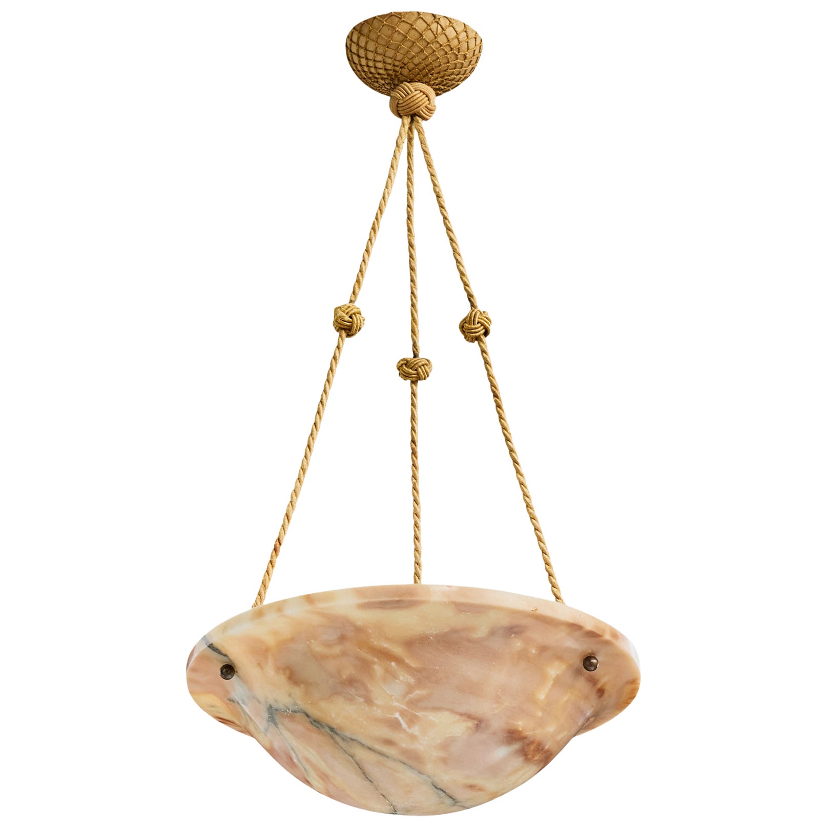Swedish Designer, Pendant Light, Alabaster, Rope, Sweden, 1930s For Sale