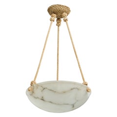 Swedish Designer, Pendant Light, Alabaster, Rope, Sweden, 1930s