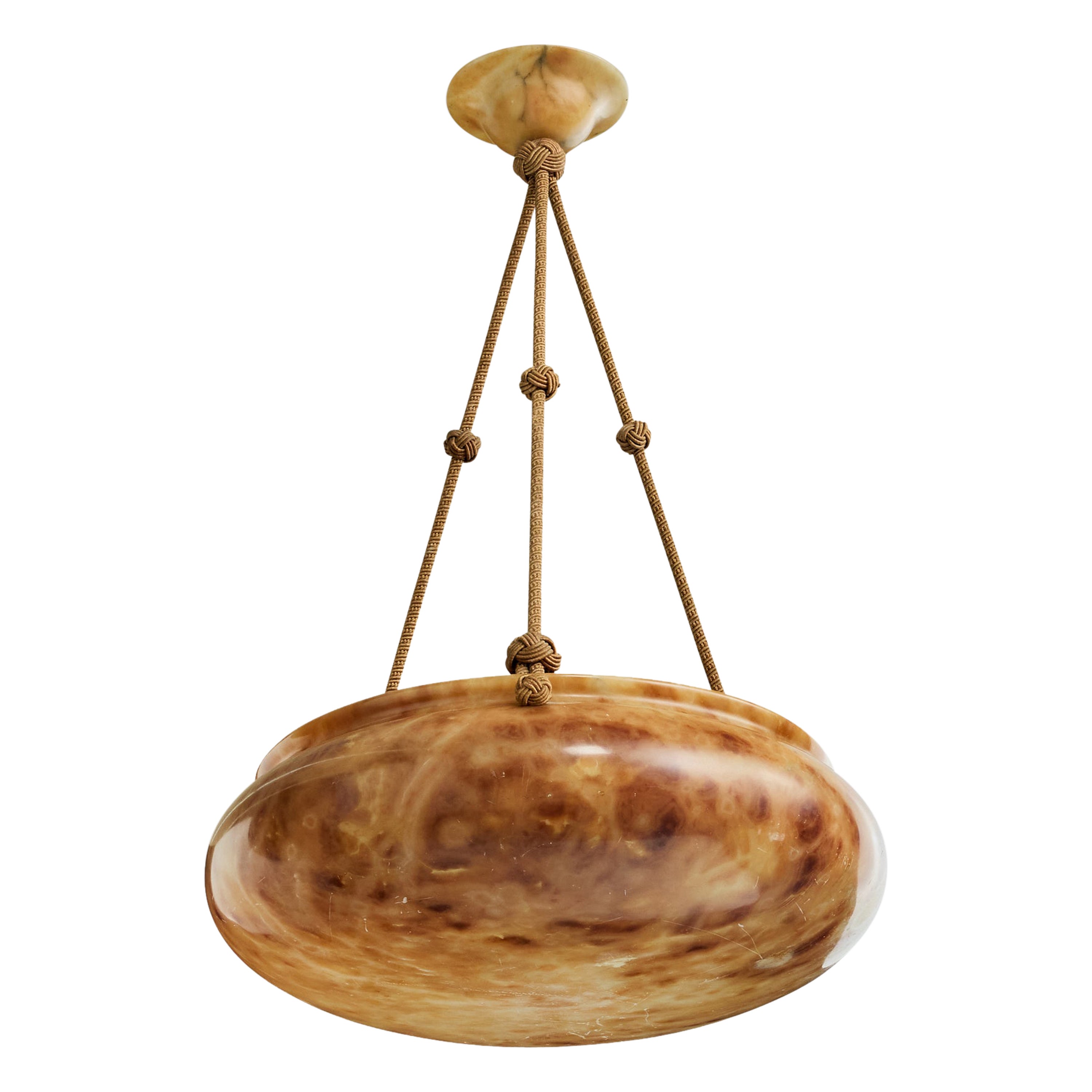 Swedish Designer, Pendant Light, Alabaster, Rope, Sweden, 1930s