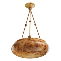 Swedish Designer, Pendant Light, Alabaster, Rope, Sweden, 1930s