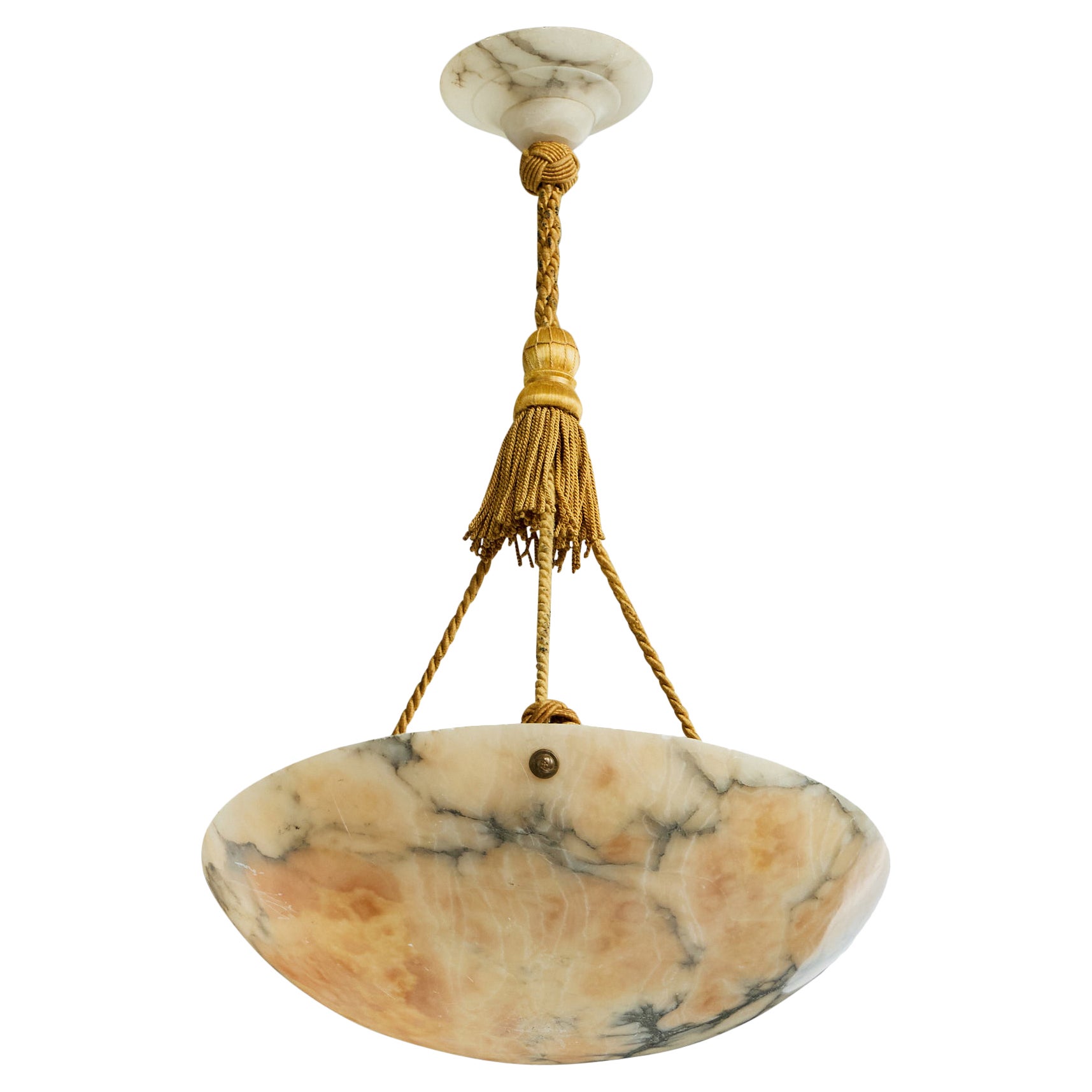 Swedish Designer, Pendant Light, Alabaster, Rope, Sweden, 1930s