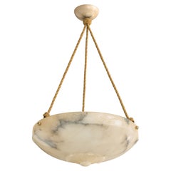 Swedish Designer, Pendant Light, Alabaster, Rope, Sweden, 1930s