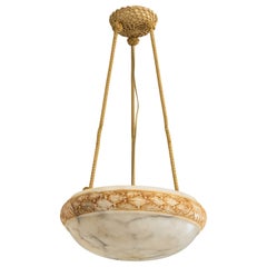 Swedish Designer, Pendant Light, Alabaster, Rope, Sweden, 1930s