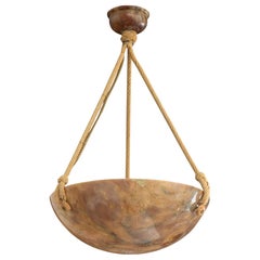 Swedish Designer, Pendant Light, Alabaster, Rope, Sweden, 1930s