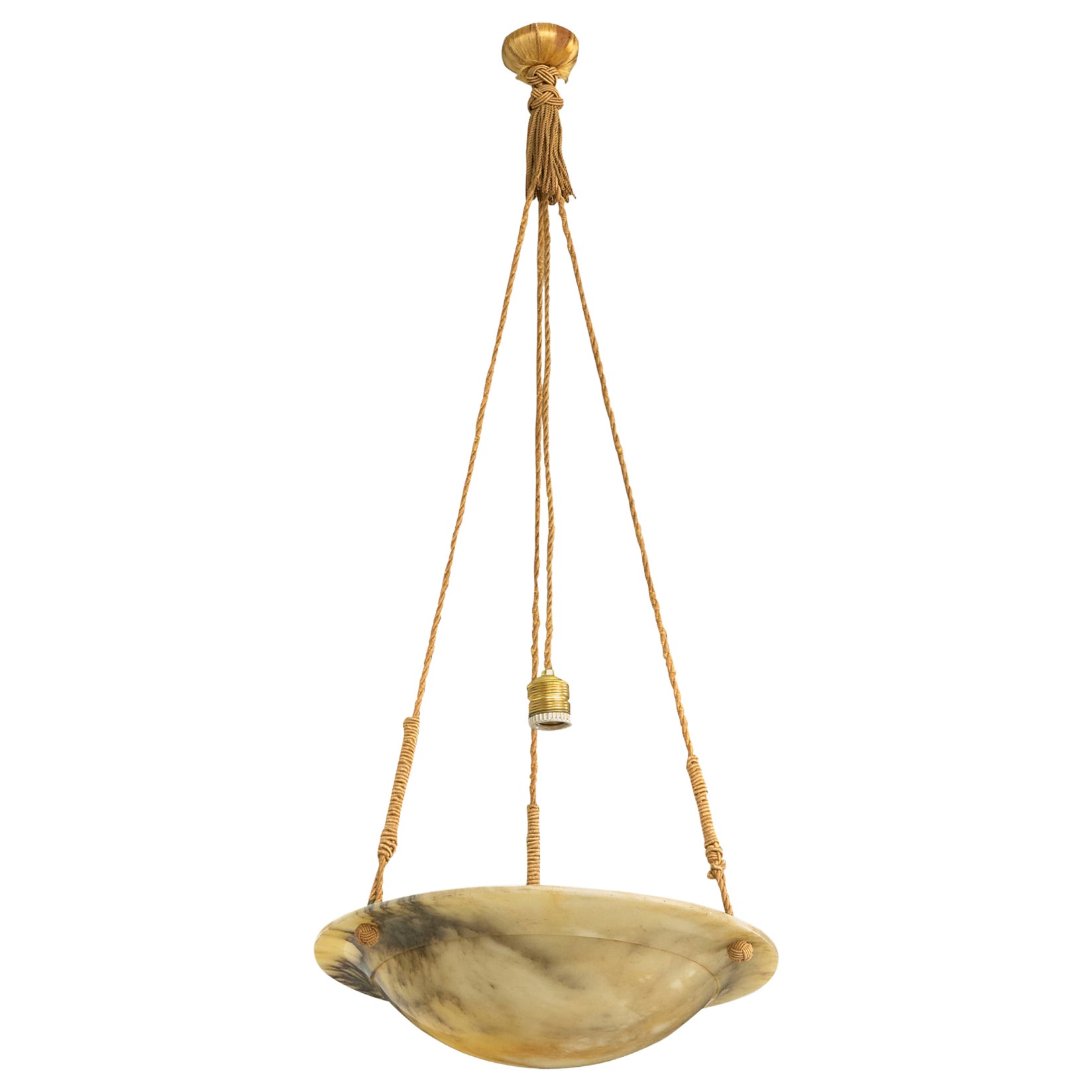 Swedish Designer, Pendant Light, Alabaster, Rope, Sweden, 1930s