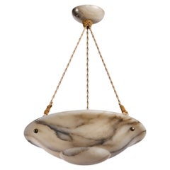 Swedish Designer, Pendant Light, Alabaster, Rope, Sweden, 1930s