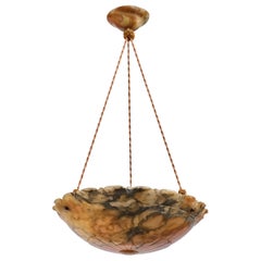 Swedish Designer, Pendant Light, Alabaster, Rope, Sweden, 1930s