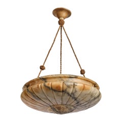 Swedish Designer, Pendant Light, Alabaster, Rope, Sweden, 1930s