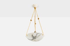 Swedish Designer, Pendant Light, Alabaster, Rope, Sweden, 1930s