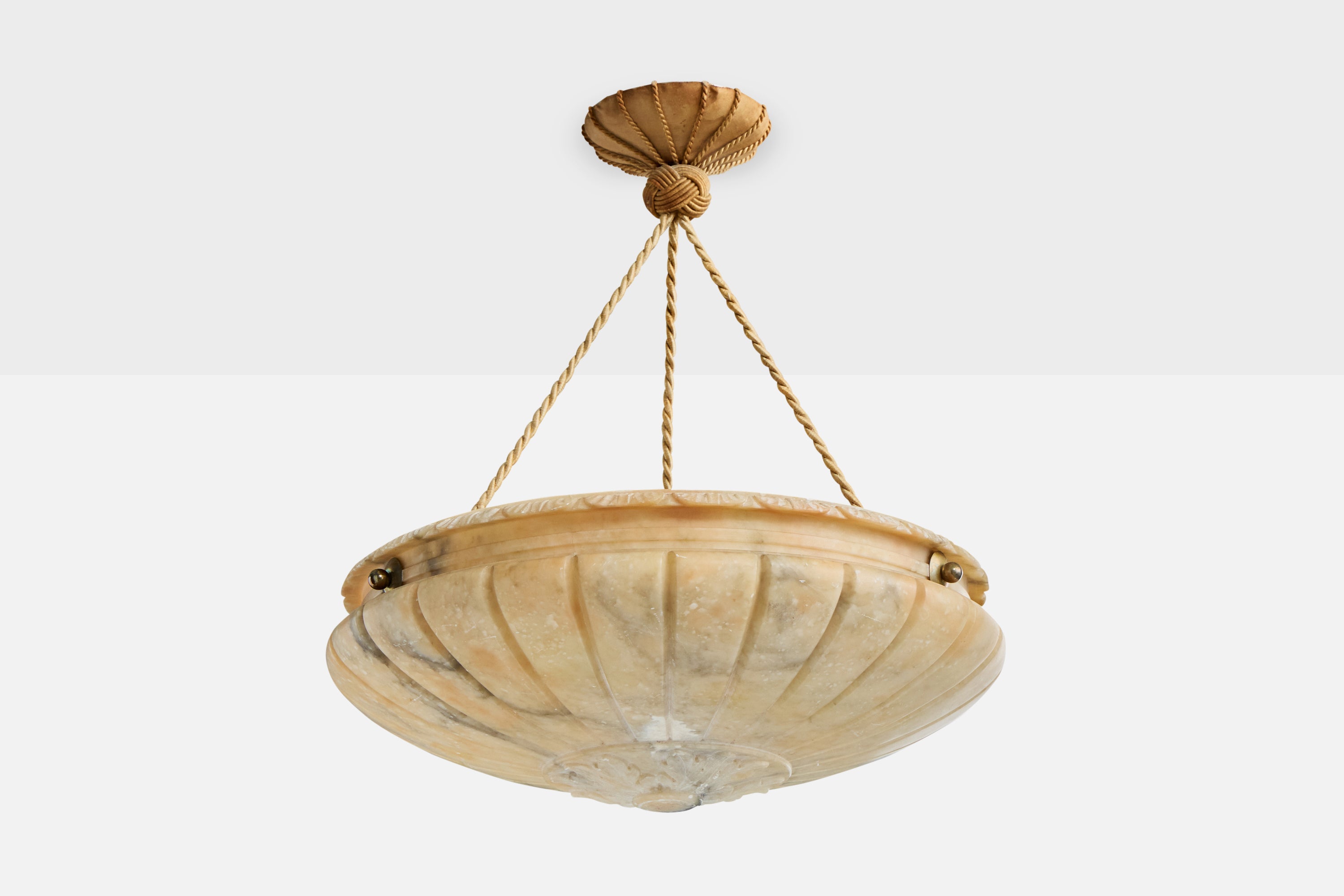 Swedish Designer, Pendant Light, Alabaster, Rope, Sweden, 1930s