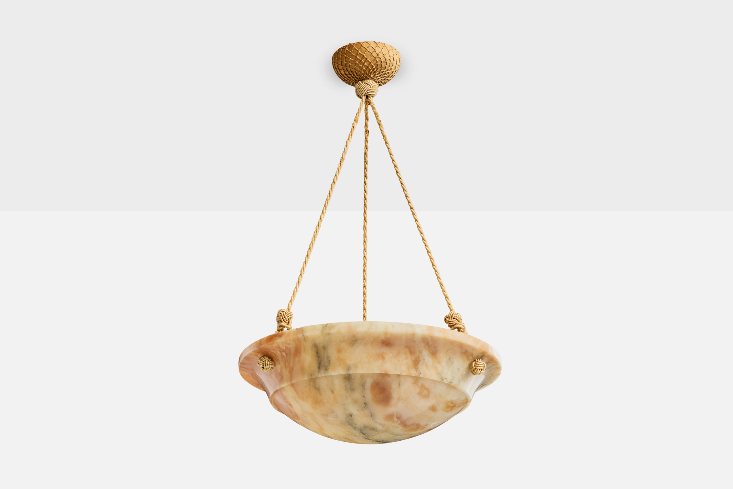 Swedish Designer, Pendant Light, Alabaster, Rope, Sweden, 1930s