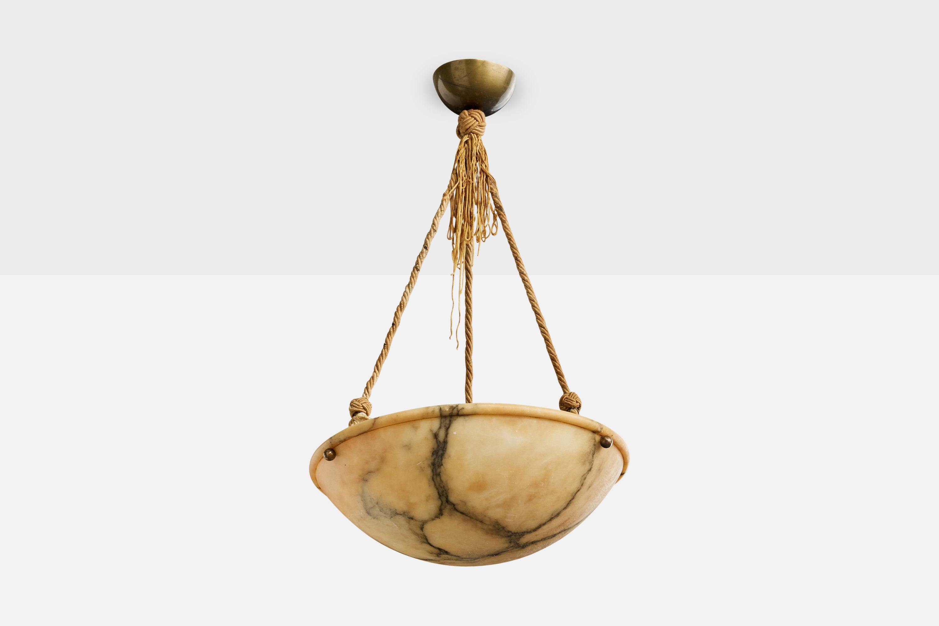 Swedish Designer, Pendant Light, Alabaster, Rope, Sweden, 1930s