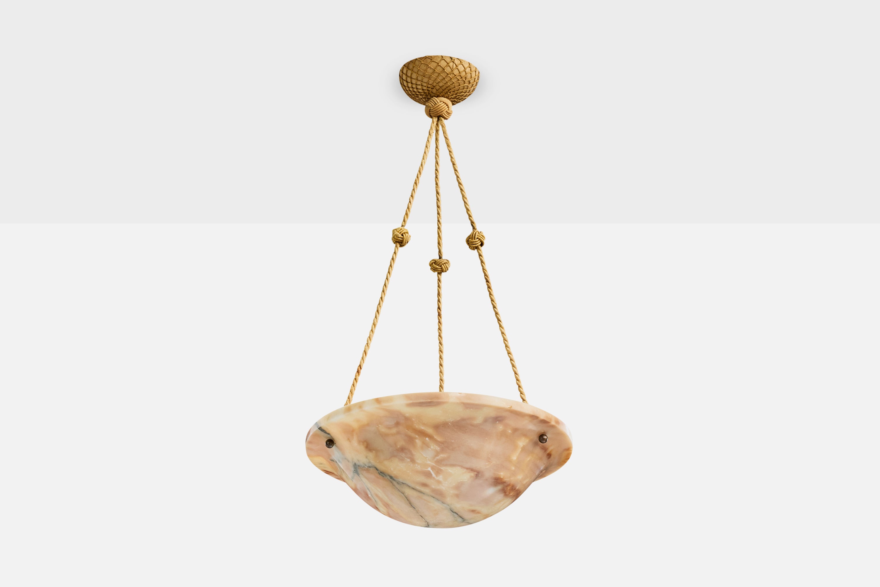 Swedish Designer, Pendant Light, Alabaster, Rope, Sweden, 1930s