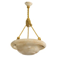 Swedish Designer, Pendant Light, Alabaster, Rope, Sweden, 1940s