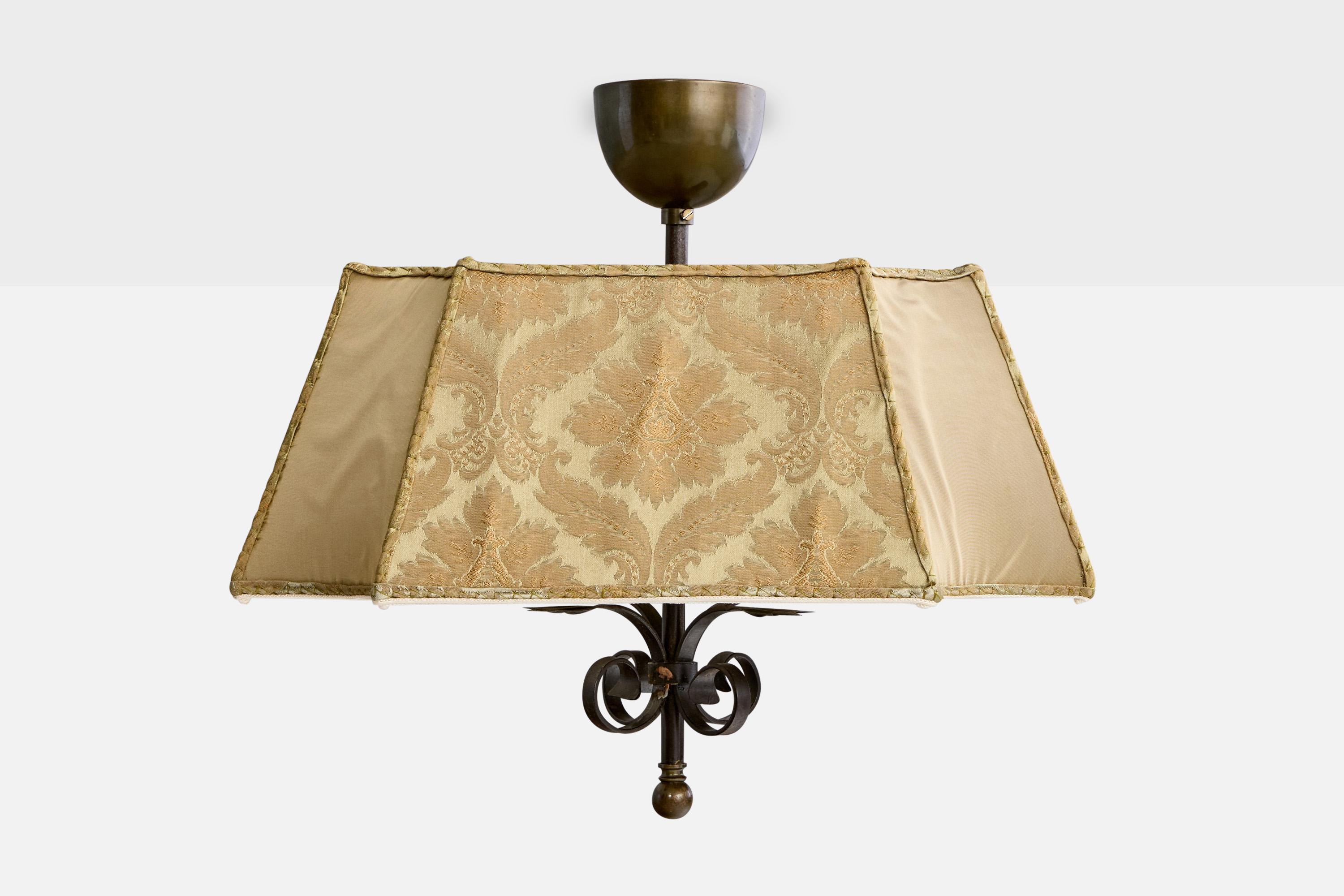 Svedese Designer svedese, lampada a sospensione, ottone, tessuto, Svezia, anni '1930 in vendita