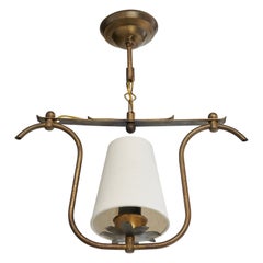 Swedish Designer, Pendant Light, Brass, Fabric, Sweden, 1930s