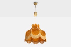 Swedish Designer, Pendant Light, Brass, Fabric, Sweden, 1940s