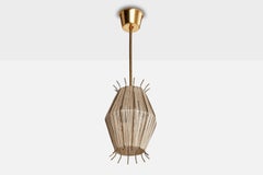 Swedish Designer, Pendant Light, Brass, Fabric, Sweden, 1940s