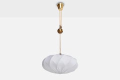 Nordiska Kompaniet, Pendant Light, Brass, Fabric, Sweden, 1940s