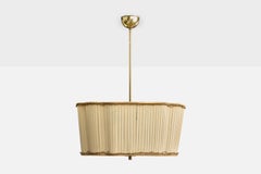 Swedish Designer, Pendant Light, Brass, Fabric, Sweden, 1940s