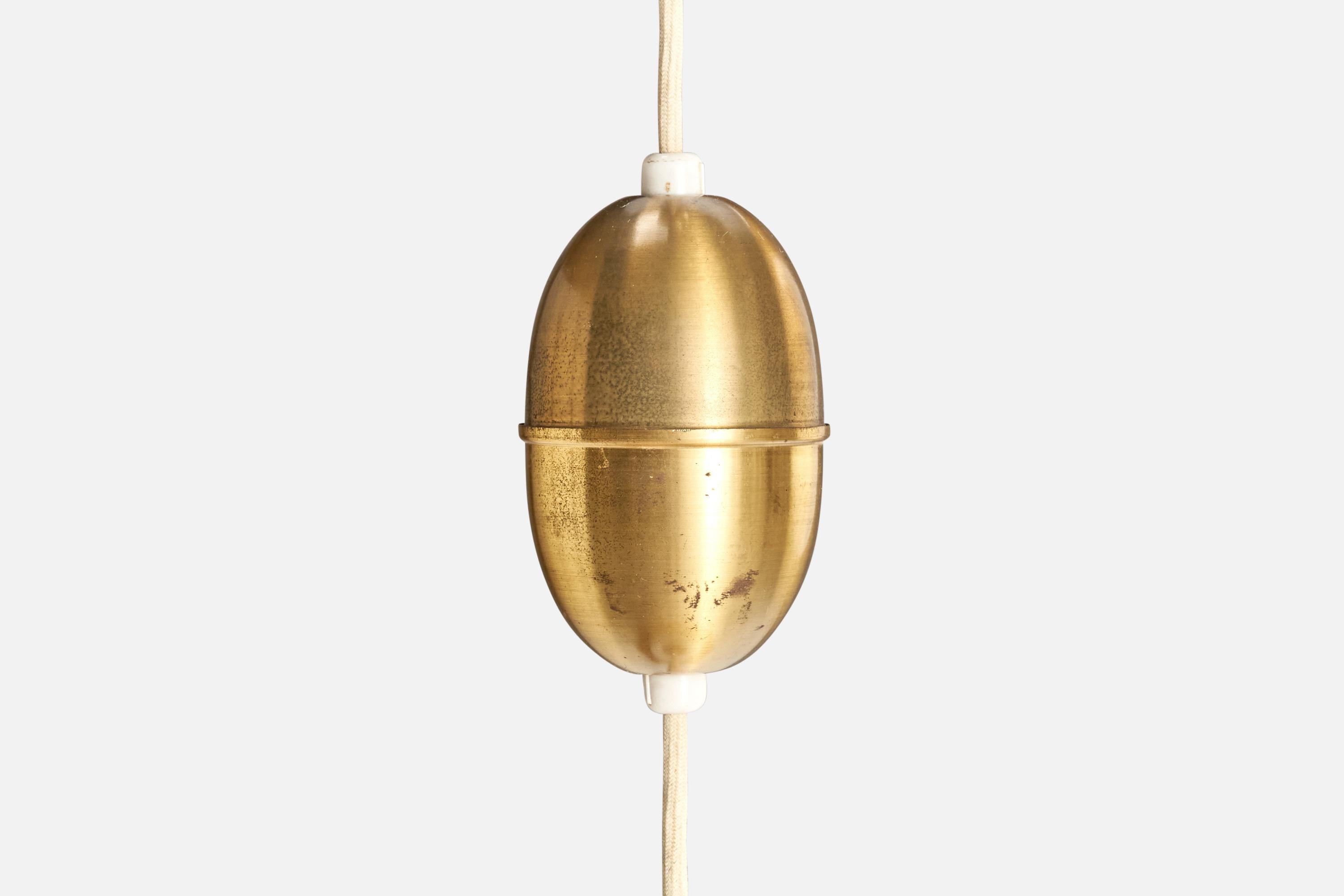 Schwedische Designerin, Pendelleuchte, Messing, Stoff, Schweden, 1940er Jahre im Angebot 3