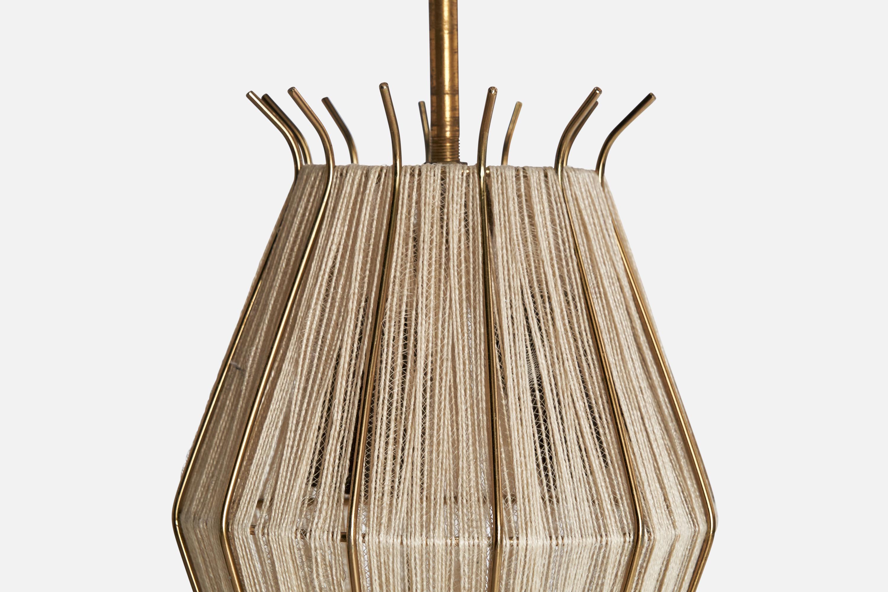 Designer svedese, lampada a sospensione, ottone, tessuto, Svezia, anni '40 in vendita 1