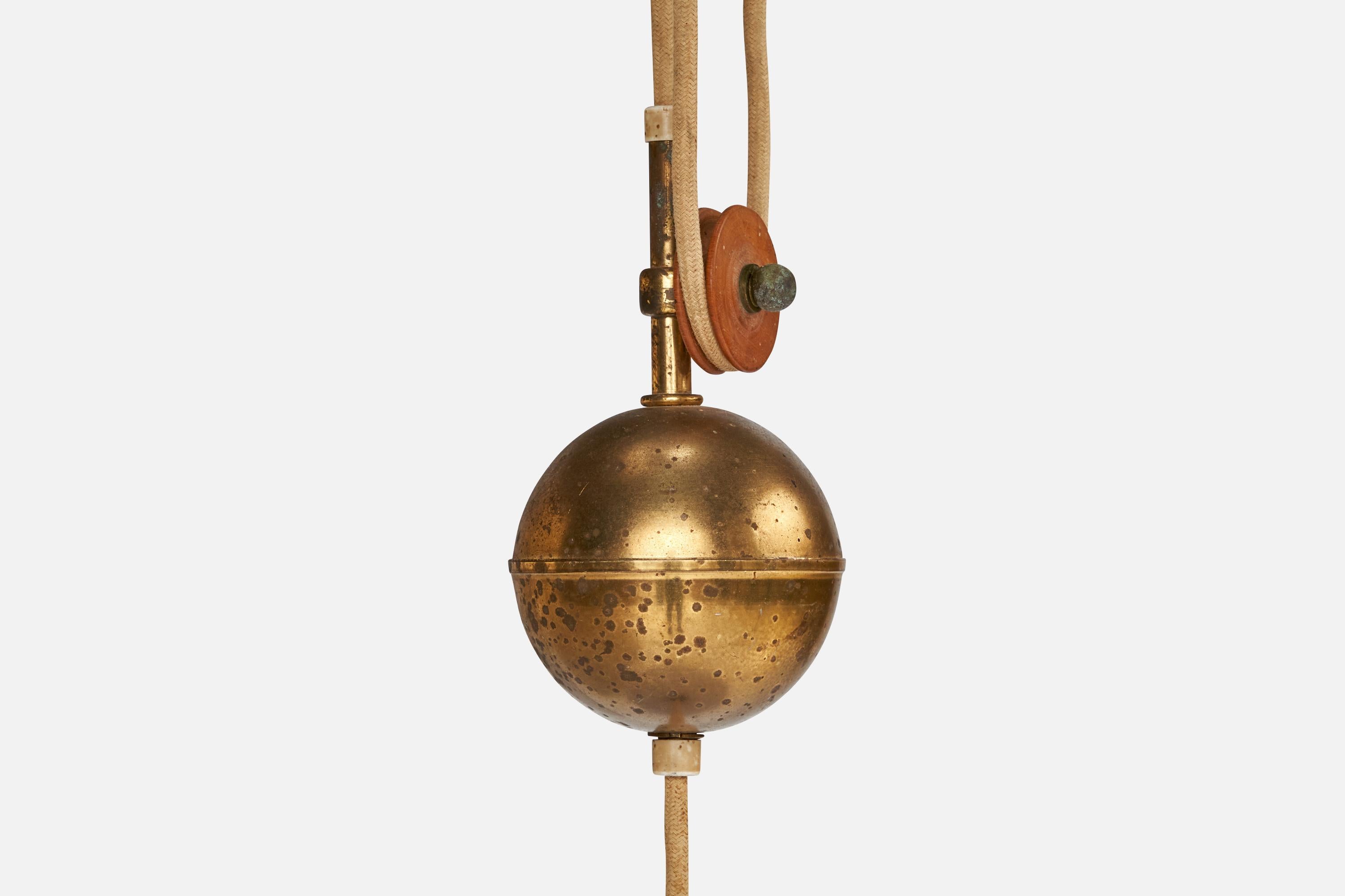 Nordiska Kompaniet, Lampada a sospensione, Ottone, Tessuto, Svezia, anni '40 in vendita 2
