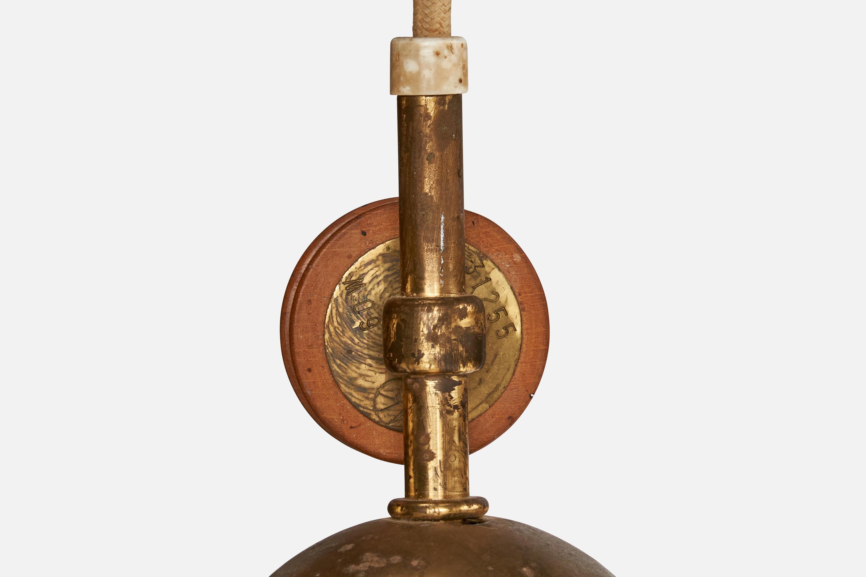 Nordiska Kompaniet, Lampada a sospensione, Ottone, Tessuto, Svezia, anni '40 in vendita 3