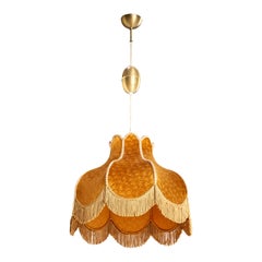 Swedish Designer, Pendant Light, Brass, Fabric, Sweden, 1940s