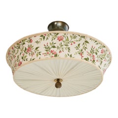 Swedish Designer, Pendant Light, Brass, Fabric, Sweden, 1940s