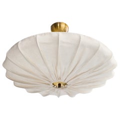 Swedish Designer, Pendant Light, Brass, Fabric, Sweden, 1940s