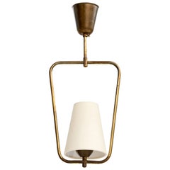Swedish Designer, Pendant Light, Brass, Fabric, Sweden, 1940s
