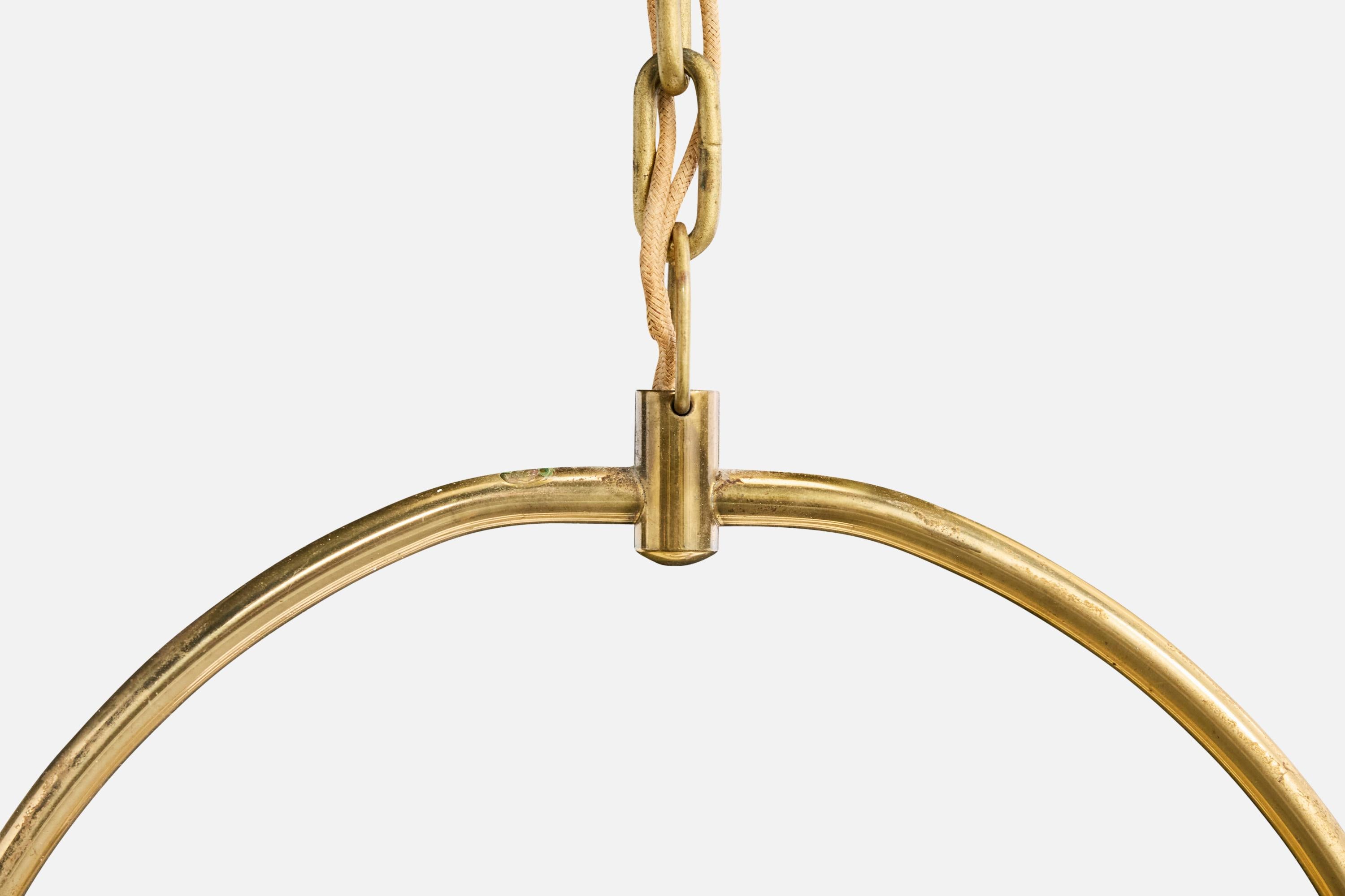 Designer svedese, lampada a sospensione, ottone, tessuto, Svezia, anni '50 in vendita 3