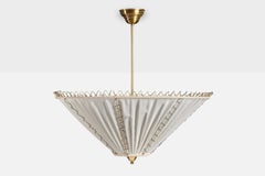 Swedish Designer, Pendant Light, Brass, Fabric, Sweden, 1950s