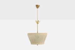 Swedish Designer, Pendant Light, Brass, Fabric, Sweden, 1950s