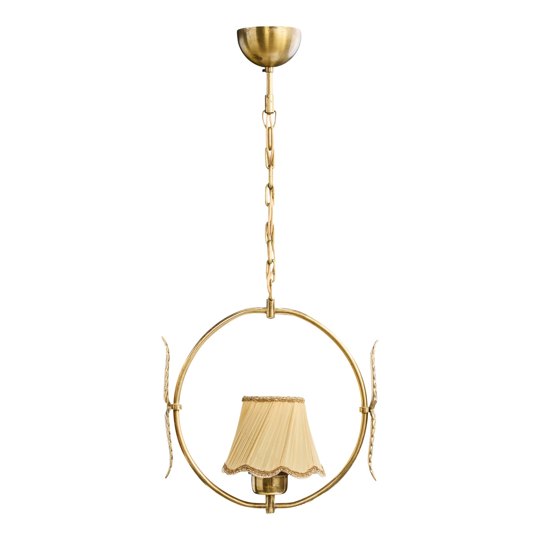 Designer svedese, lampada a sospensione, ottone, tessuto, Svezia, anni '50