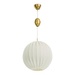 Swedish Designer, Pendant Light, Brass, Fabric, Sweden, 1950s