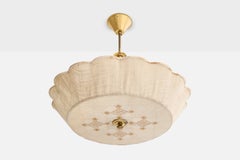 Swedish Designer, Pendant Light, Brass, Fabric, Sweden, 1950s