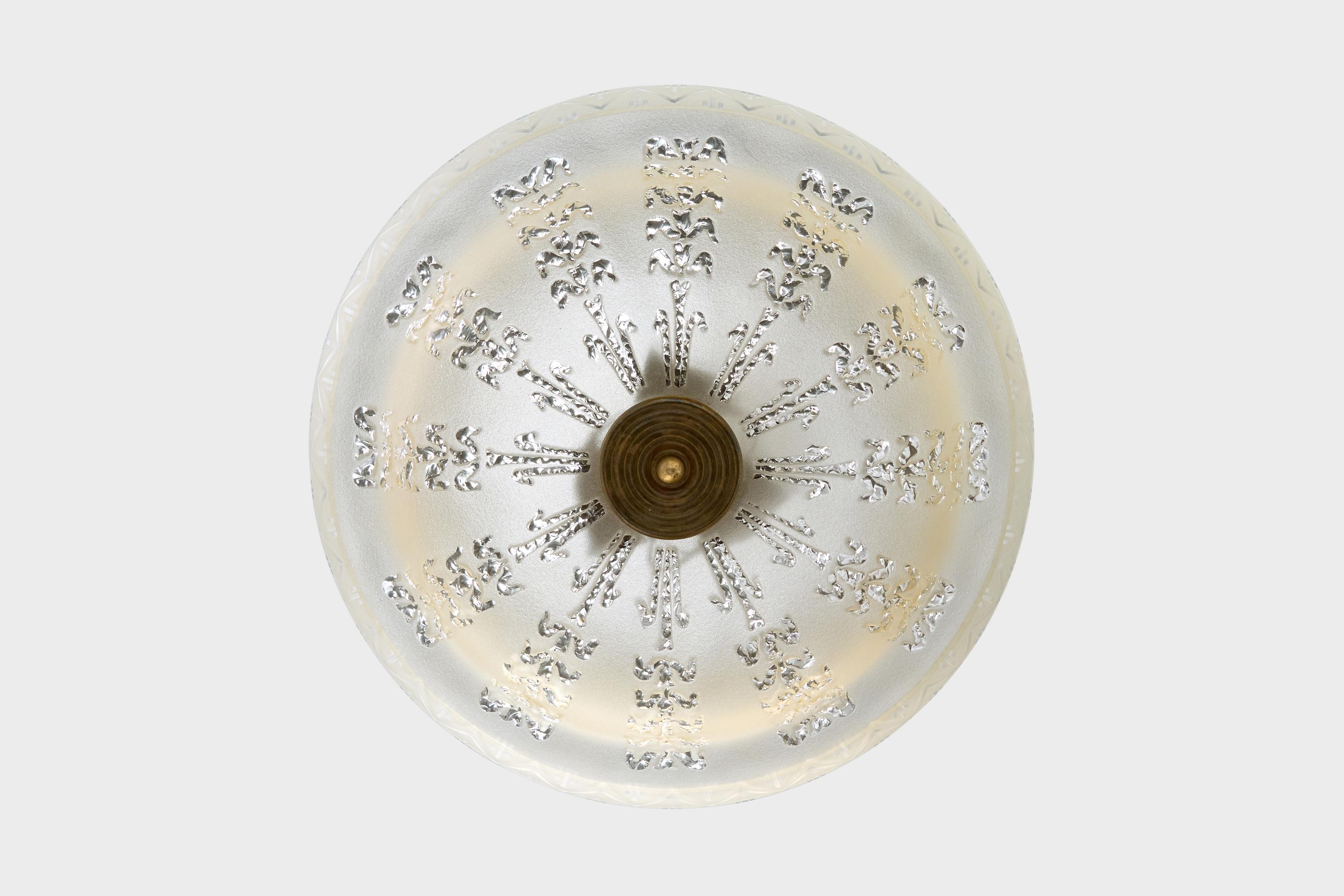 Schwedische Designerin, Pendelleuchte, Messing, Glas, Kordel, Schweden, 1930er Jahre (Mitte des 20. Jahrhunderts) im Angebot