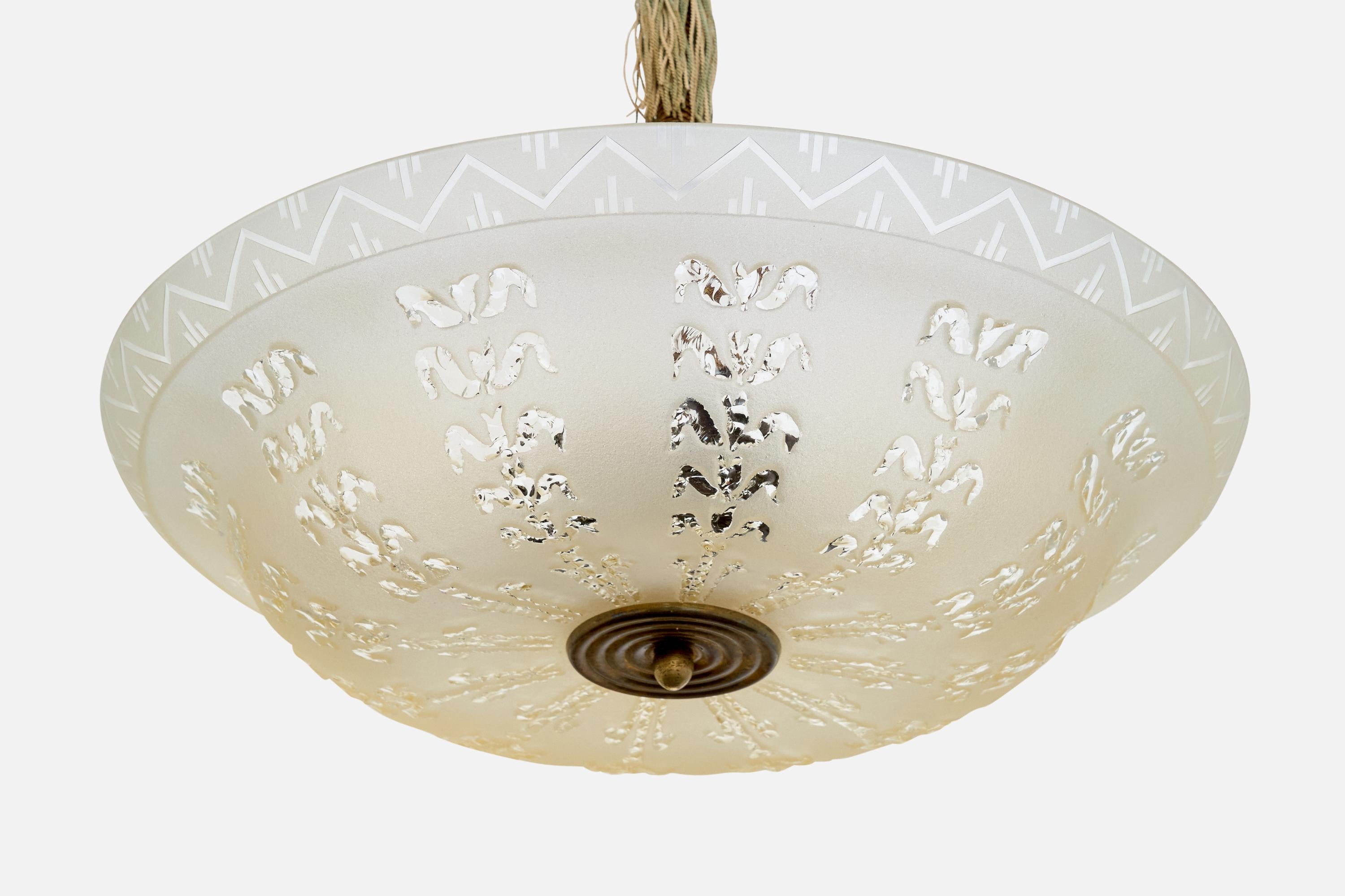 Schwedische Designerin, Pendelleuchte, Messing, Glas, Kordel, Schweden, 1930er Jahre im Angebot 2