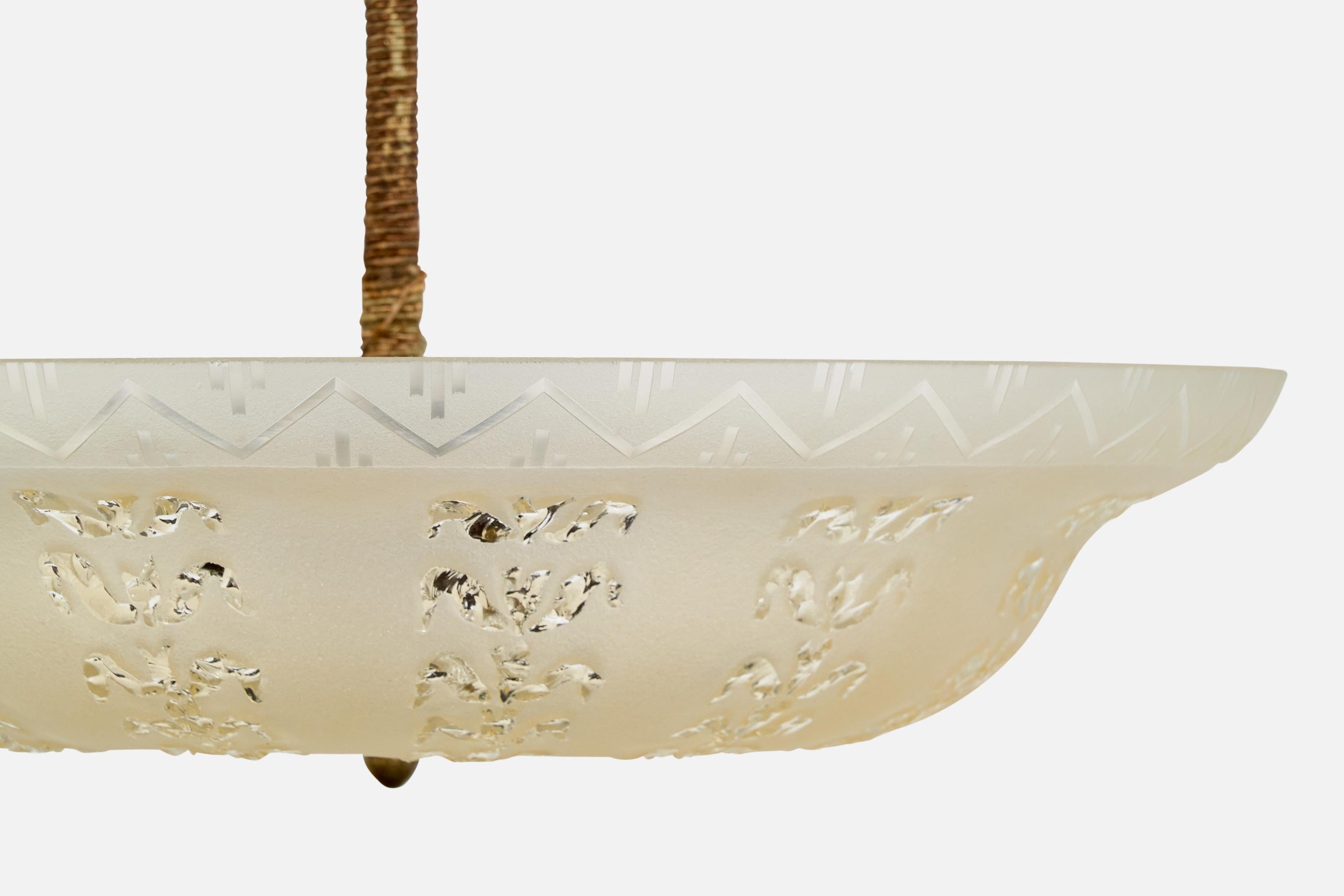 Schwedische Designerin, Pendelleuchte, Messing, Glas, Kordel, Schweden, 1930er Jahre im Angebot 4