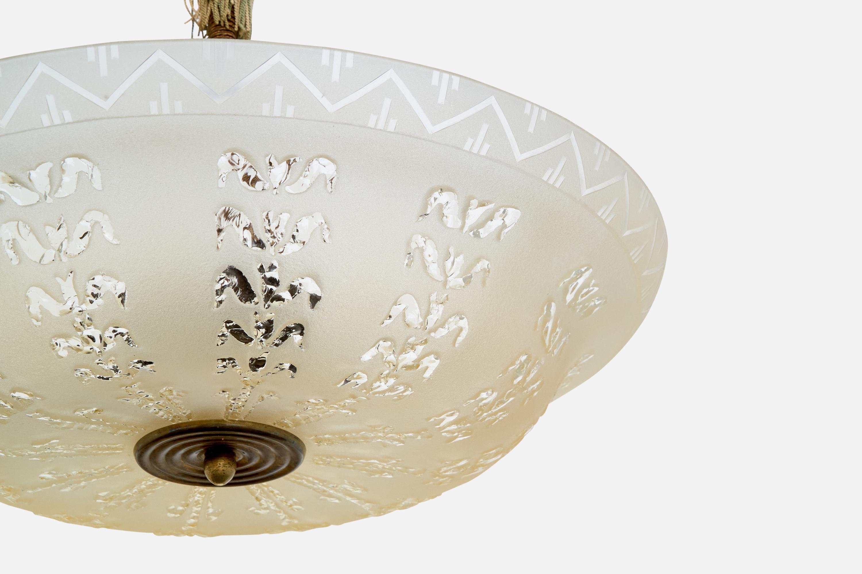 Schwedische Designerin, Pendelleuchte, Messing, Glas, Kordel, Schweden, 1930er Jahre im Angebot 5