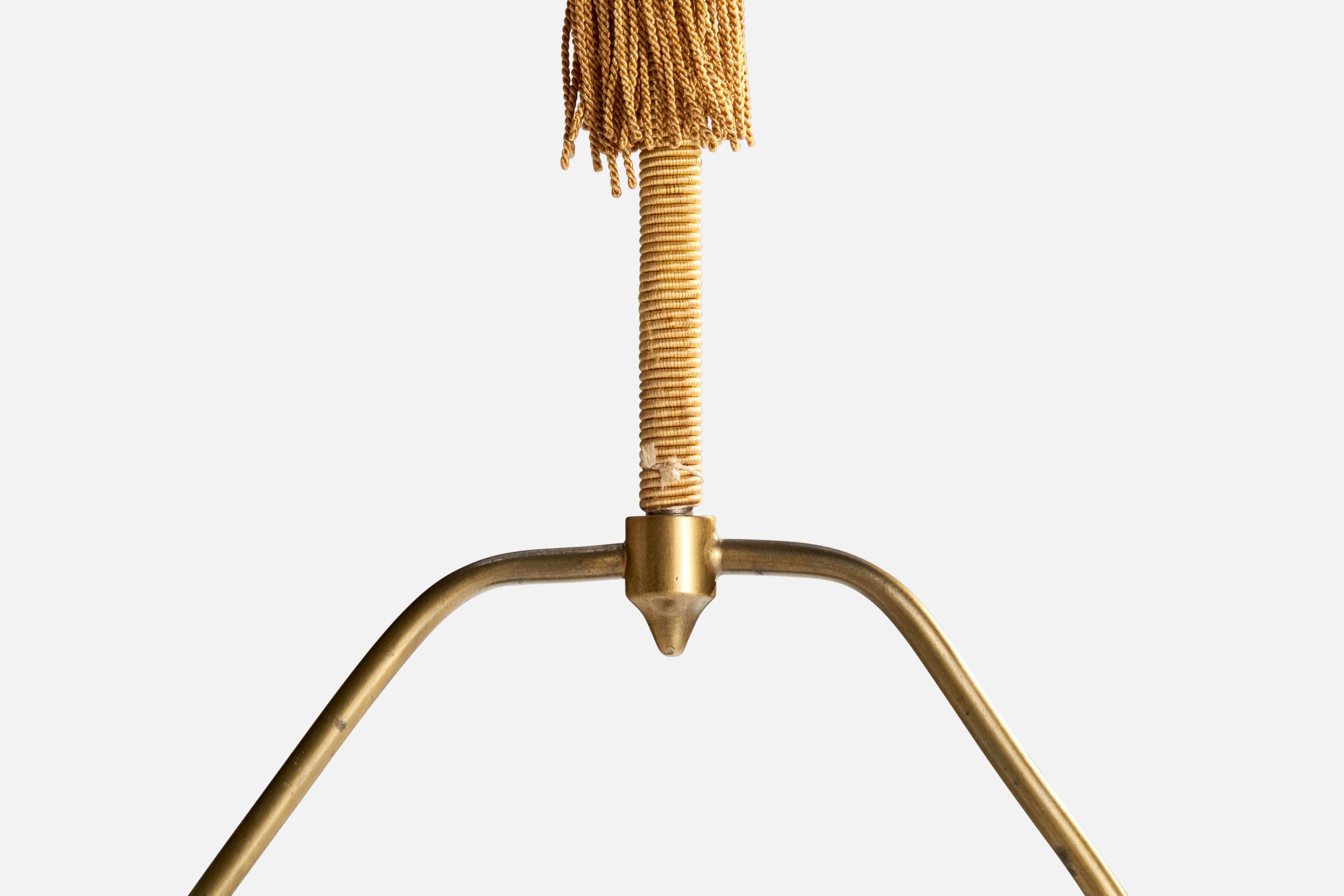 Swedish Designer, Pendant Light, Brass, Glass, Fabric, Sweden, 1940s For Sale 5