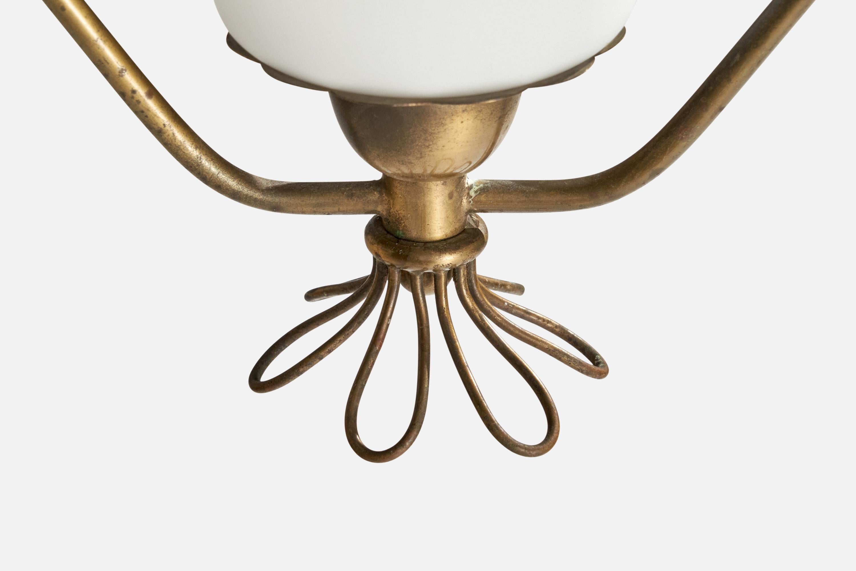 Swedish Designer, Pendant Light, Brass, Glass, Fabric, Sweden, 1940s For Sale 2
