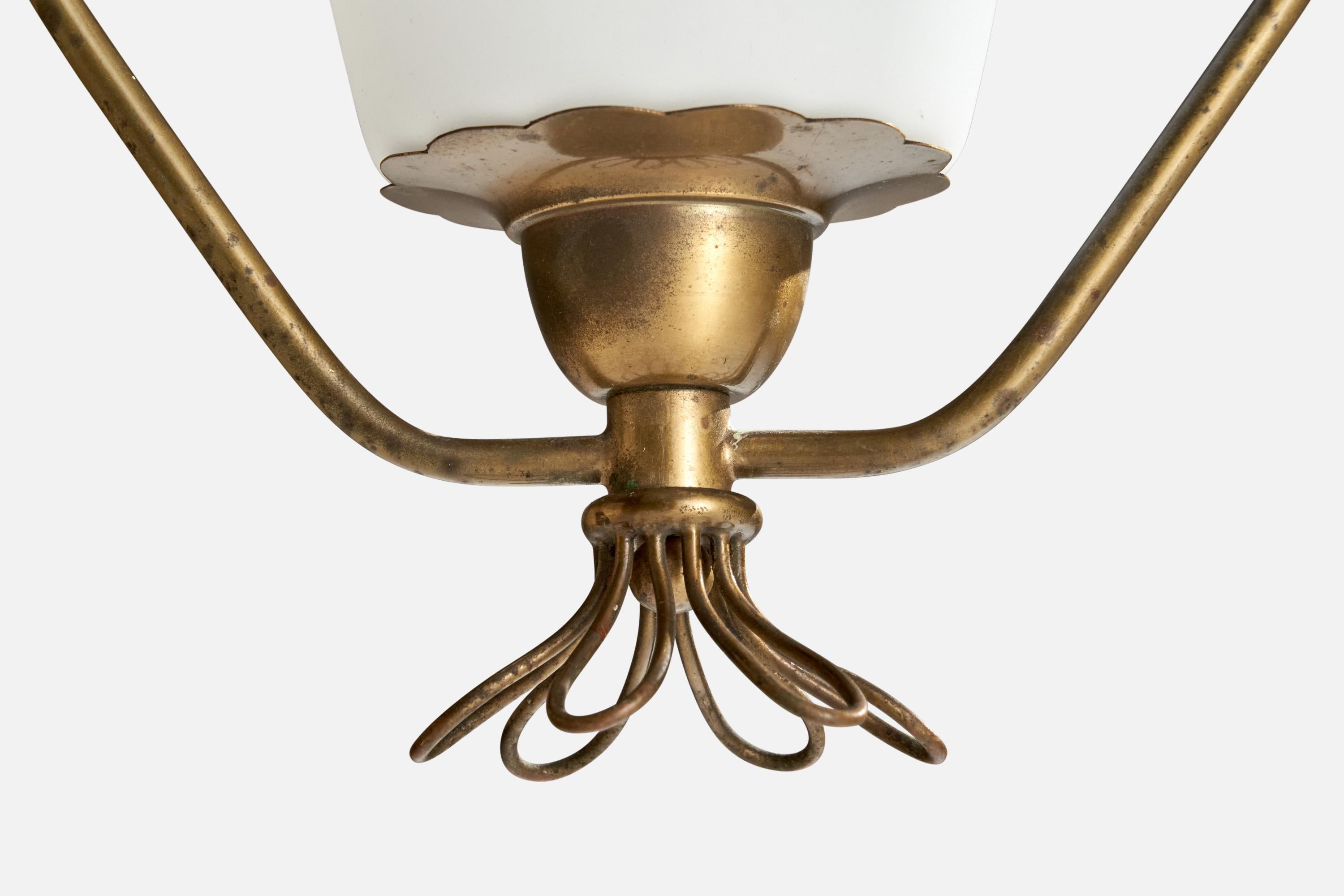 Swedish Designer, Pendant Light, Brass, Glass, Fabric, Sweden, 1940s For Sale 3