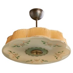 Swedish Designer, Pendant Light, Brass, Glass, Metal, Nylon, Sweden, 1930s