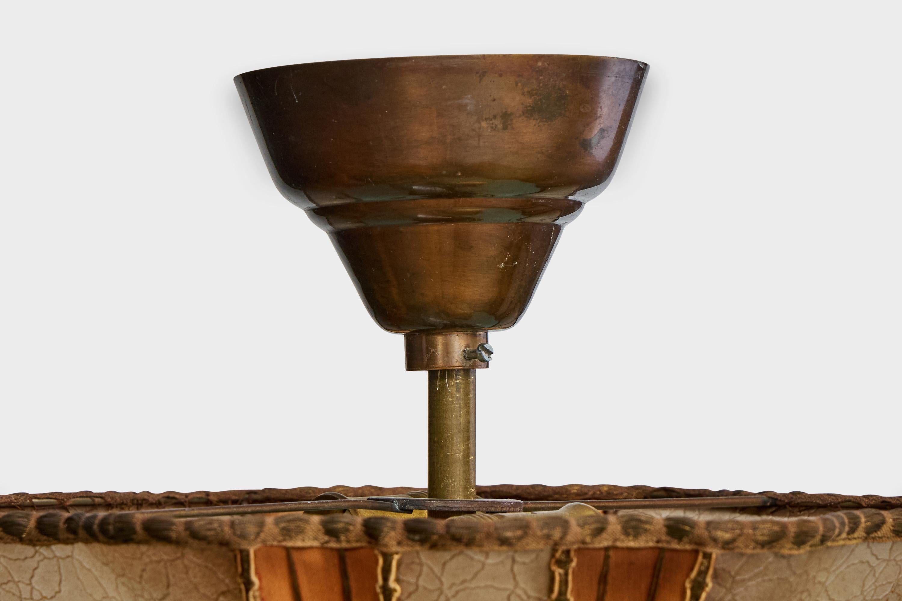 Designer suédois, suspension, laiton, verre, parchemin, Suède, années 1930 en vente 3